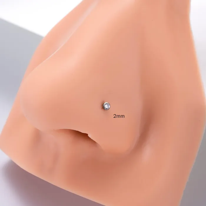 Earrings OUFER BODY JEWELRY 18G20G 2PCS Titanium Straight Barbell CZ Gems Nose Stud