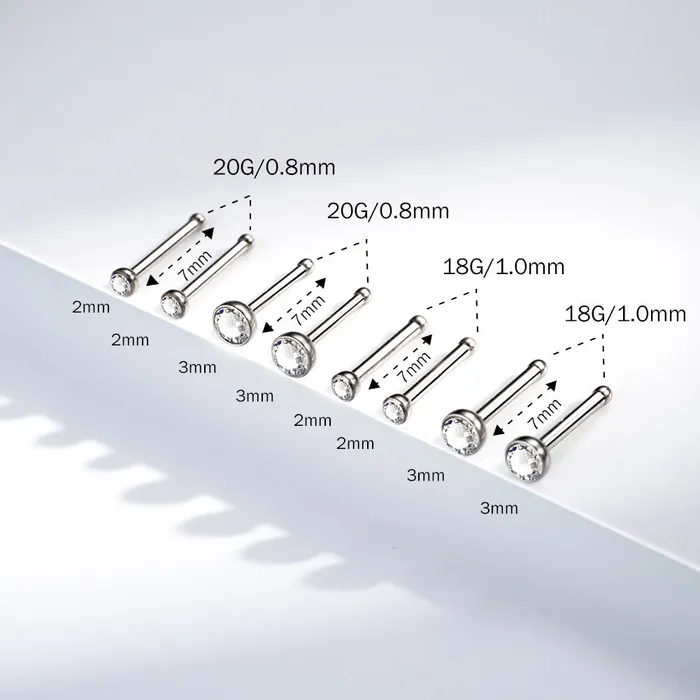 Earrings OUFER BODY JEWELRY 18G20G 2PCS Titanium Straight Barbell CZ Gems Nose Stud