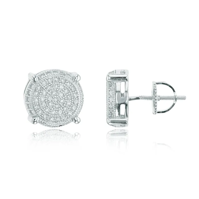 Earrings Silver Sterling Silver Micropave Round Screwback Stud Earrings