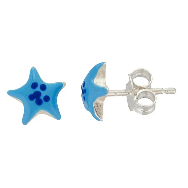 Earrings Silver Sterling Silver Petite Blue Enamel Star Stud Earrings