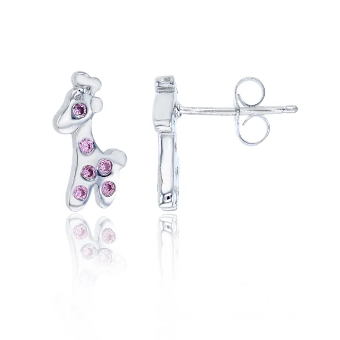 Earrings Silver Sterling Silver Rhodium 13x6mm Polished Pink Round Cut Cubic Zirconia Giraffe Stud Earring Earrings Silver Sterling Silver Rhodium 13x6mm Polished Pink Round Cut Cubic Zirconia Giraffe Stud Earring