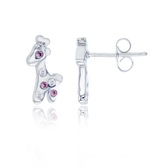 Earrings Silver Sterling Silver Rhodium 13x6mm Polished Pink Round Cut Cubic Zirconia Giraffe Stud Earring Earrings Silver Sterling Silver Rhodium 13x6mm Polished Pink Round Cut Cubic Zirconia Giraffe Stud Earring