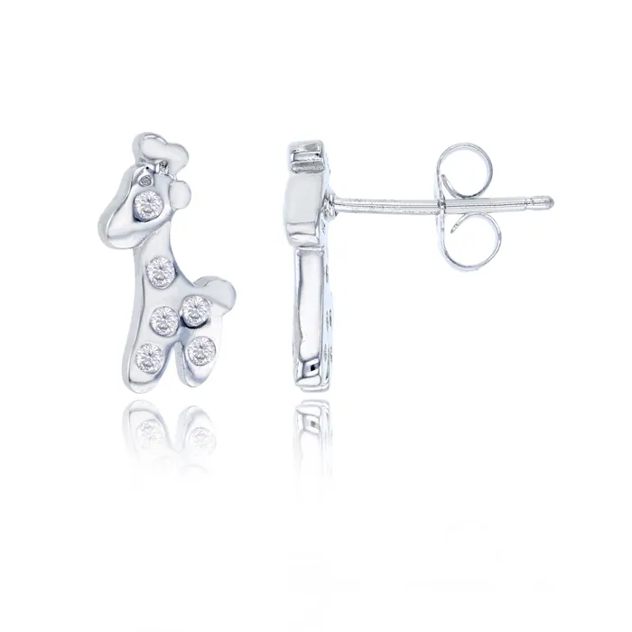 Earrings Silver Sterling Silver Rhodium 13x6mm Polished Pink Round Cut Cubic Zirconia Giraffe Stud Earring Earrings Silver Sterling Silver Rhodium 13x6mm Polished Pink Round Cut Cubic Zirconia Giraffe Stud Earring