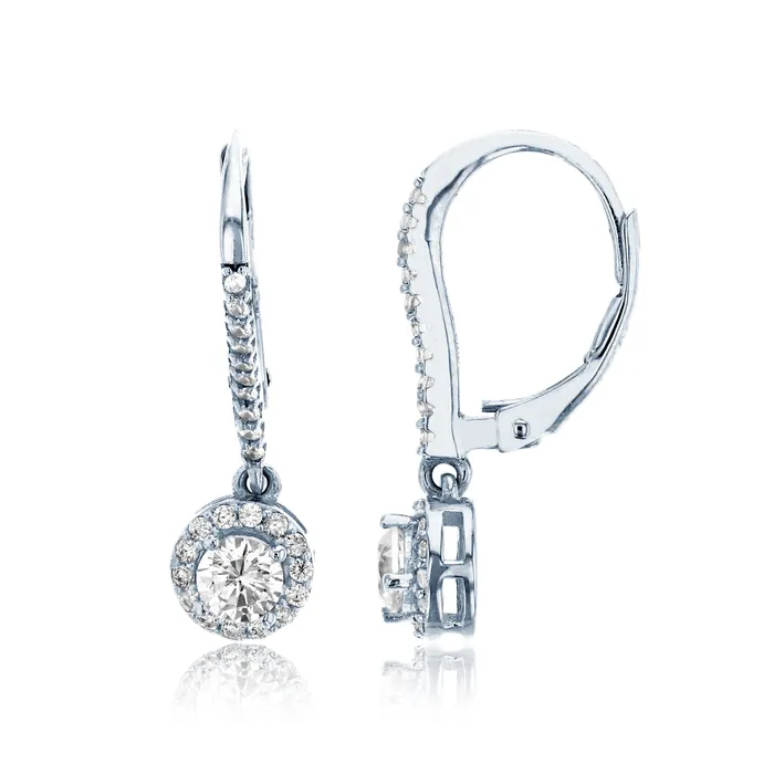 Earrings Silver Sterling Silver Rhodium 4mm Round Cut White Cubic Zirconia Halo Lever Back Earring Earrings Silver Sterling Silver Rhodium 4mm Round Cut White Cubic Zirconia Halo Lever Back Earring