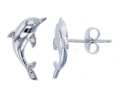 Earrings Silver Sterling Silver Rhodium Pave Dancing Dolphin Cubic Zirconia Stud Earring Earrings Silver Sterling Silver Rhodium Pave Dancing Dolphin Cubic Zirconia Stud Earring
