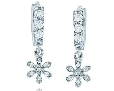 Earrings Silver Sterling Silver Rhodium Round Cubic Zirconia Dangling Flower Huggie Earring Earrings Silver Sterling Silver Rhodium Round Cubic Zirconia Dangling Flower Huggie Earring