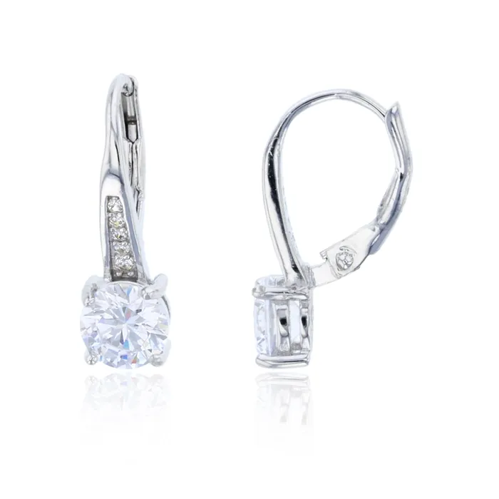 Earrings Silver Sterling Silver Rhodium Round Cut Leverback Dangling Earring