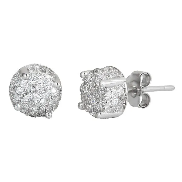 Earrings Silver Sterling Silver Round Micropave 3D Stud