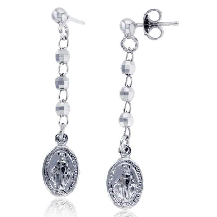 Earrings Silver Sterling Silver Virgin Mary Dangling Rosary Earrings