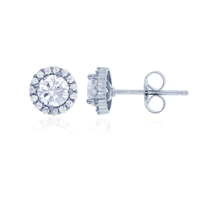 Earrings Sterling Silver 5mm Round CZ Halo Stud Earring Silver