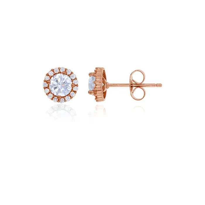 Earrings Sterling Silver 5mm Round CZ Halo Stud Earring Silver