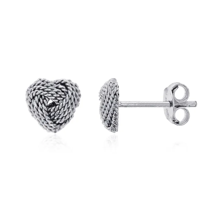 Earrings Sterling Silver Cable Twist Heart Shape Love Knot Stud Earrings for Women 7mm Stud Earrings Secure Friction Back Closure 14k Plated Shiny Classic Earrings Silver