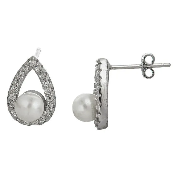 Earrings Sterling Silver mm faux Pearl Tear Drop Stud Silver