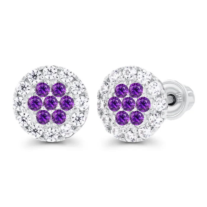 Earrings Sterling Silver Rhodium 1mm Amethyst Created White Sapphire Cluster Screwback Earrings Silver Earrings Sterling Silver Rhodium 1mm Amethyst Created White Sapphire Cluster Screwback Earrings Silver
