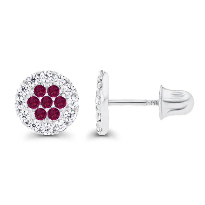 Earrings Sterling Silver Rhodium 1mm Amethyst Created White Sapphire Cluster Screwback Earrings Silver Earrings Sterling Silver Rhodium 1mm Amethyst Created White Sapphire Cluster Screwback Earrings Silver