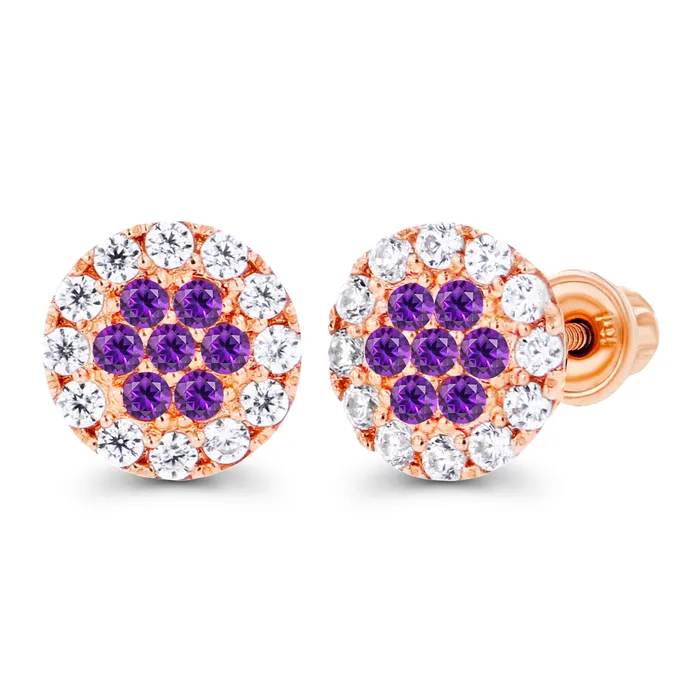 Earrings Sterling Silver Rhodium 1mm Amethyst Created White Sapphire Cluster Screwback Earrings Silver Earrings Sterling Silver Rhodium 1mm Amethyst Created White Sapphire Cluster Screwback Earrings Silver