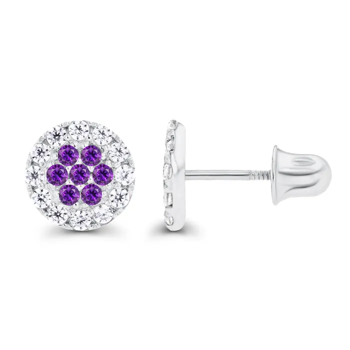 Earrings Sterling Silver Rhodium 1mm Amethyst Created White Sapphire Cluster Screwback Earrings Silver Earrings Sterling Silver Rhodium 1mm Amethyst Created White Sapphire Cluster Screwback Earrings Silver