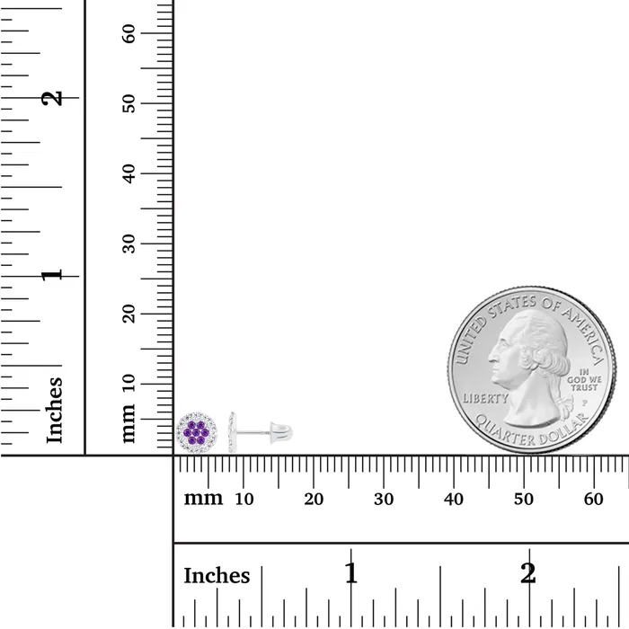 Earrings Sterling Silver Rhodium 1mm Amethyst Created White Sapphire Cluster Screwback Earrings Silver Earrings Sterling Silver Rhodium 1mm Amethyst Created White Sapphire Cluster Screwback Earrings Silver