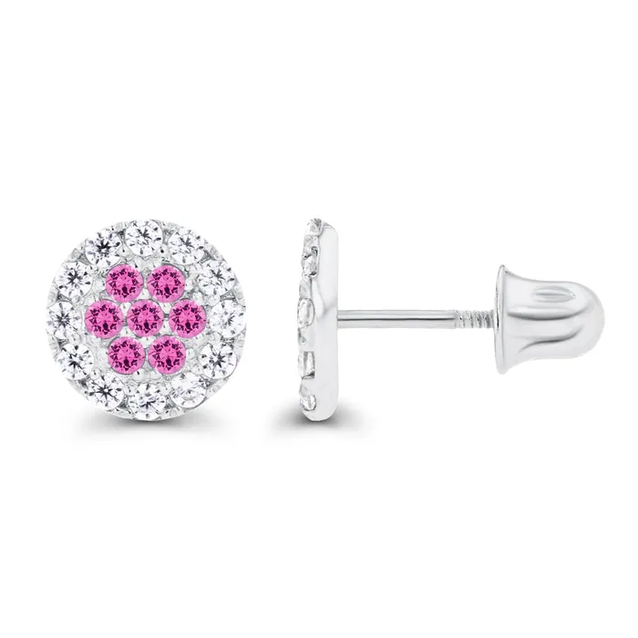 Earrings Sterling Silver Rhodium 1mm Amethyst Created White Sapphire Cluster Screwback Earrings Silver Earrings Sterling Silver Rhodium 1mm Amethyst Created White Sapphire Cluster Screwback Earrings Silver