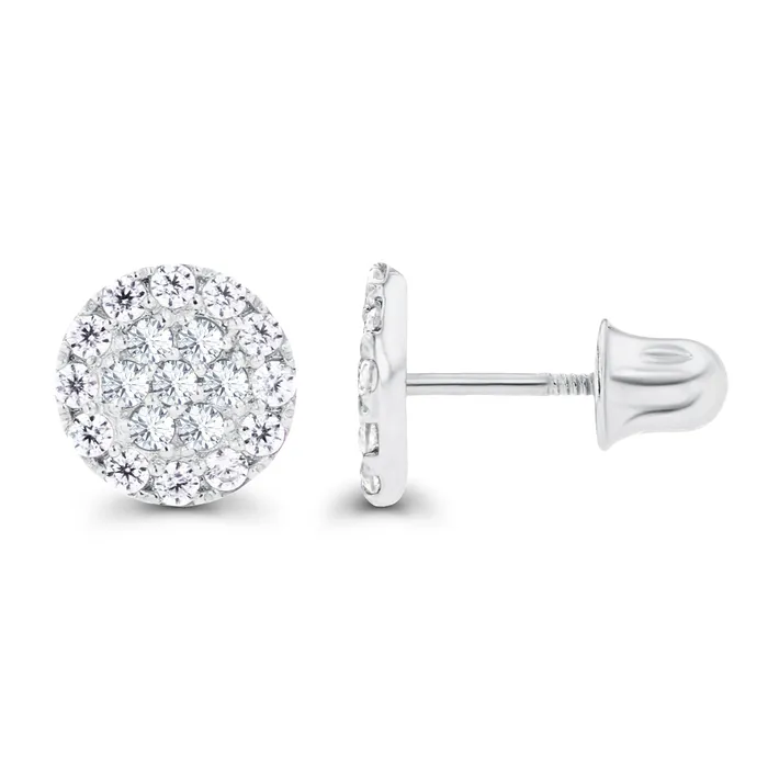 Earrings Sterling Silver Rhodium 1mm Amethyst Created White Sapphire Cluster Screwback Earrings Silver Earrings Sterling Silver Rhodium 1mm Amethyst Created White Sapphire Cluster Screwback Earrings Silver