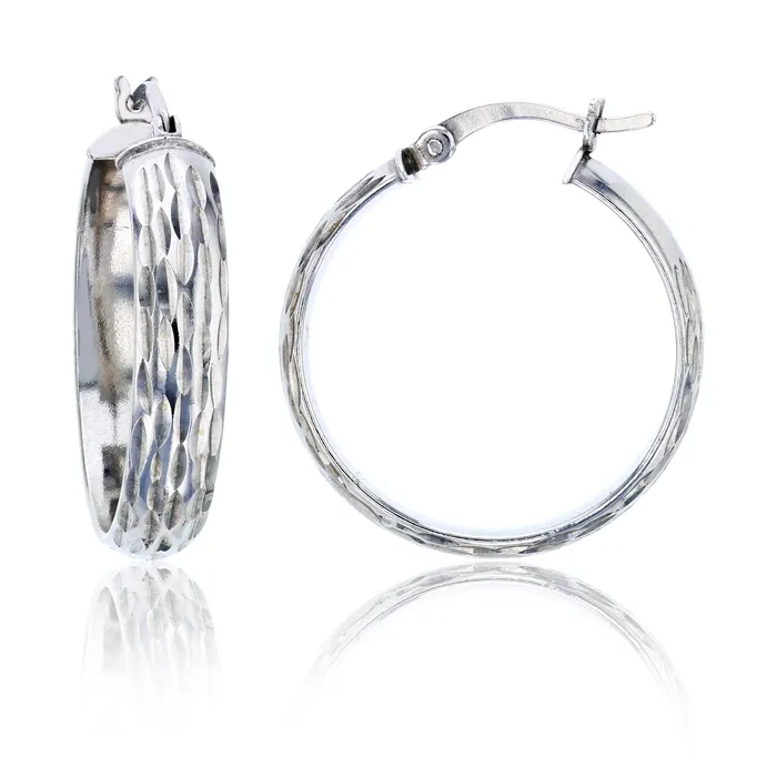 Earrings Sterling Silver Rhodium 25x5mm 5Row Vertical Diamond Cut Hoop Earring Silver Earrings Sterling Silver Rhodium 25x5mm 5Row Vertical Diamond Cut Hoop Earring Silver