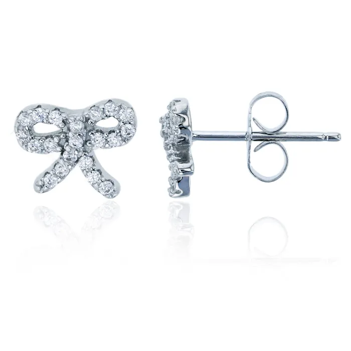 Earrings Sterling Silver Rhodium Micropave Bow Stud Earring Silver