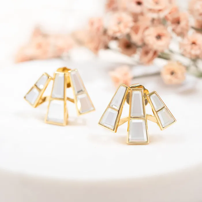 Earrings Three Pillars Stud Earrings Isharya Modern Indian Jewelry