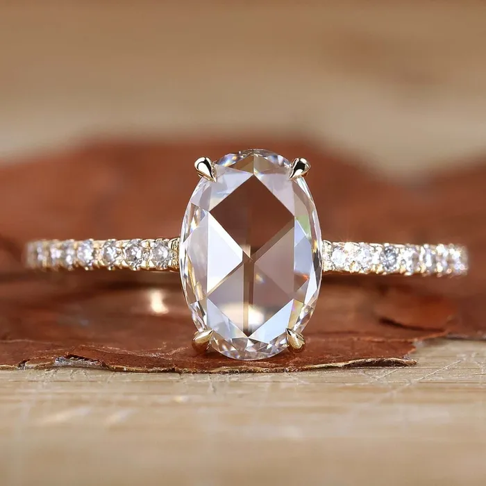 Flat Oval Rose Cut Lab Created Diamond Engagement Ring Diamondrensu Rings