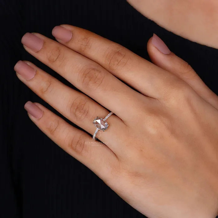 Flat Oval Rose Cut Lab Created Diamond Engagement Ring Diamondrensu Rings