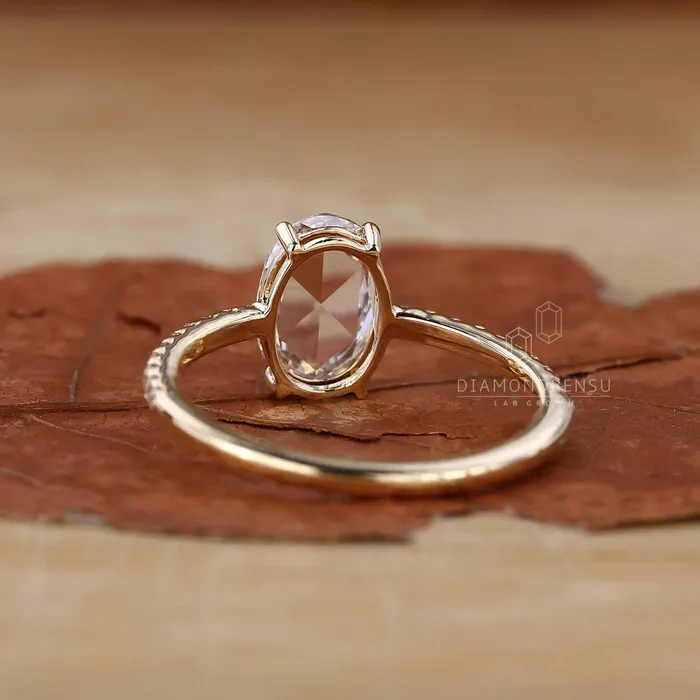 Flat Oval Rose Cut Lab Created Diamond Engagement Ring Diamondrensu Rings