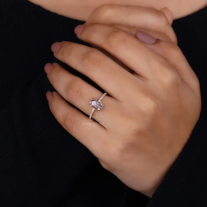 Flat Oval Rose Cut Lab Created Diamond Engagement Ring Diamondrensu Rings
