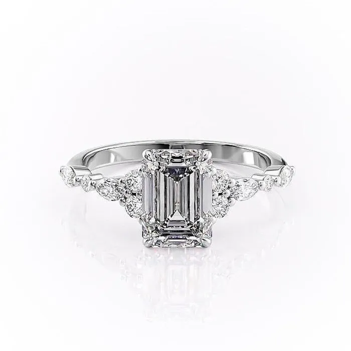 Flawless Moissanite Rings Emerald Cut Moissanite Shoulder Set Ring Vintage Design Flawless Moissanite Rings Emerald Cut Moissanite Shoulder Set Ring Vintage Design