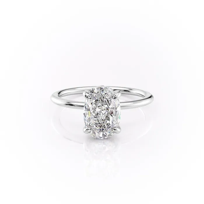 Flawless Moissanite Rings Oval Cut Moissanite Engagement Ring Plain Band Hidden Halo