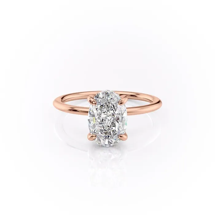 Flawless Moissanite Rings Oval Cut Moissanite Engagement Ring Plain Band Hidden Halo
