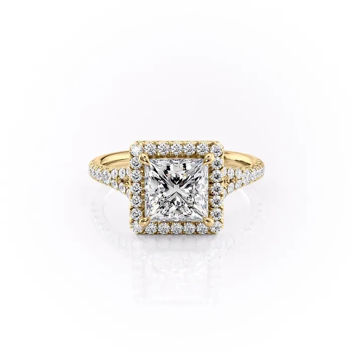 Flawless Moissanite Rings Princess Cut Moissanite Engagement Ring Halo With Split Shank