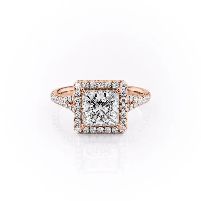 Flawless Moissanite Rings Princess Cut Moissanite Engagement Ring Halo With Split Shank