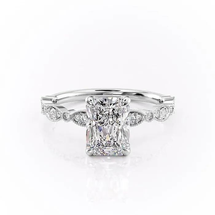 Flawless Moissanite Rings Radiant Cut Moissanite Engagement Ring Vintage Design Flawless Moissanite Rings Radiant Cut Moissanite Engagement Ring Vintage Design