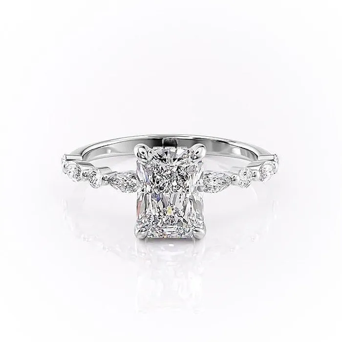 Flawless Moissanite Rings Radiant Cut Moissanite Engagement Ring With Hidden Halo Flawless Moissanite Rings Radiant Cut Moissanite Engagement Ring With Hidden Halo