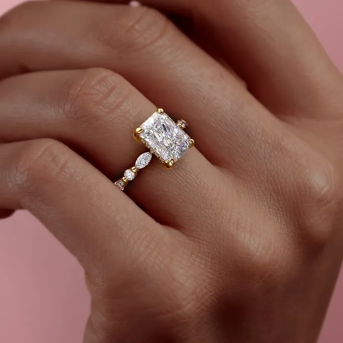 Flawless Moissanite Rings Radiant Cut Moissanite Engagement Ring With Hidden Halo Flawless Moissanite Rings Radiant Cut Moissanite Engagement Ring With Hidden Halo