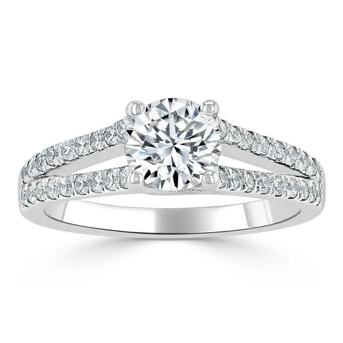 Flawless Moissanite Rings Round Cut Moissanite Engagement Ring Tiffany Style Double Row Band Flawless Moissanite Rings Round Cut Moissanite Engagement Ring Tiffany Style Double Row Band