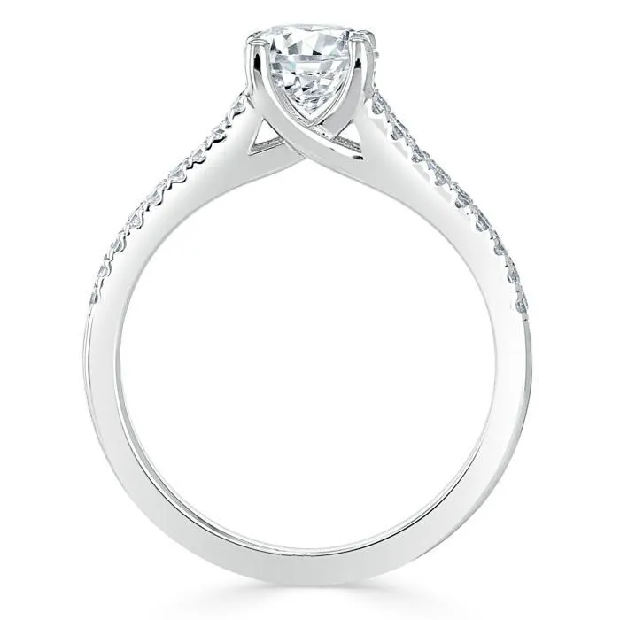 Flawless Moissanite Rings Round Cut Moissanite Engagement Ring Tiffany Style Double Row Band Flawless Moissanite Rings Round Cut Moissanite Engagement Ring Tiffany Style Double Row Band