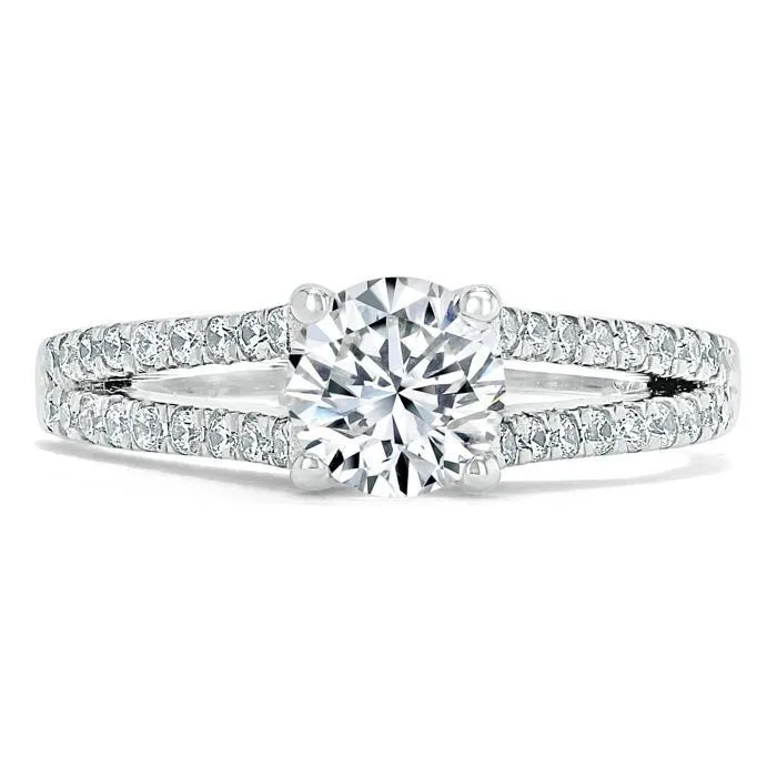 Flawless Moissanite Rings Round Cut Moissanite Engagement Ring Tiffany Style Double Row Band Flawless Moissanite Rings Round Cut Moissanite Engagement Ring Tiffany Style Double Row Band