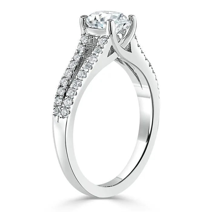 Flawless Moissanite Rings Round Cut Moissanite Engagement Ring Tiffany Style Double Row Band Flawless Moissanite Rings Round Cut Moissanite Engagement Ring Tiffany Style Double Row Band