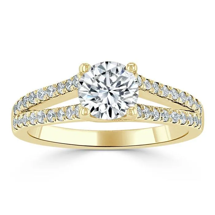 Flawless Moissanite Rings Round Cut Moissanite Engagement Ring Tiffany Style Double Row Band Flawless Moissanite Rings Round Cut Moissanite Engagement Ring Tiffany Style Double Row Band