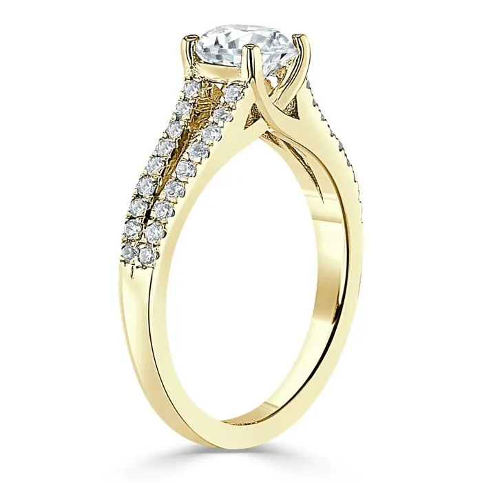 Flawless Moissanite Rings Round Cut Moissanite Engagement Ring Tiffany Style Double Row Band Flawless Moissanite Rings Round Cut Moissanite Engagement Ring Tiffany Style Double Row Band