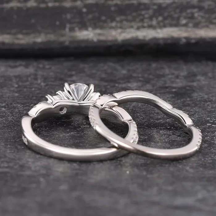 Flawless Moissanite Round Cut Moissanite and Sapphire Ring set Rings Flawless Moissanite Round Cut Moissanite and Sapphire Ring set Rings