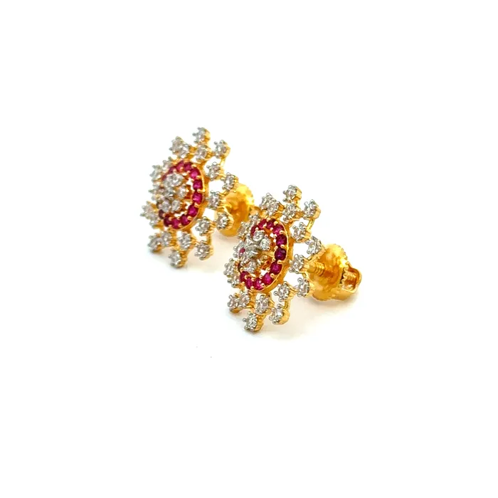 Gold Palace Earrings 22k Yellow Cubic Zirconia Stud Fancy Earrings with gold weight of 442g