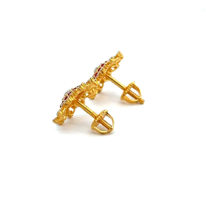 Gold Palace Earrings 22k Yellow Cubic Zirconia Stud Fancy Earrings with gold weight of 442g
