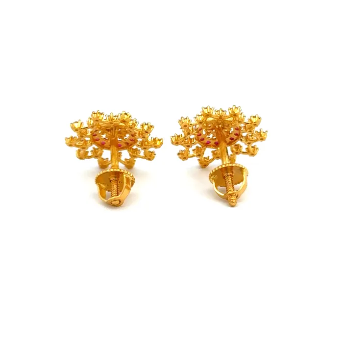 Gold Palace Earrings 22k Yellow Cubic Zirconia Stud Fancy Earrings with gold weight of 442g