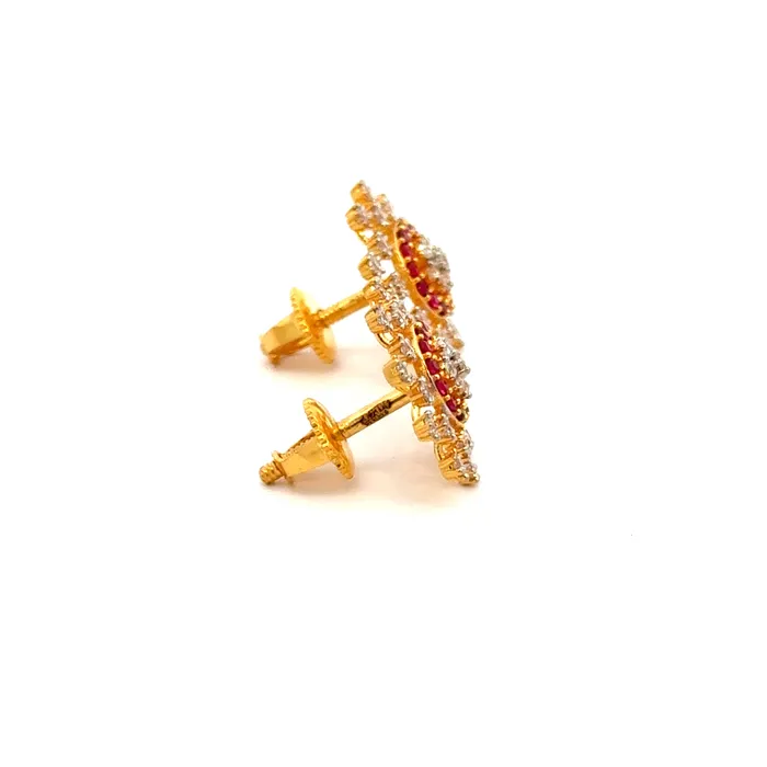 Gold Palace Earrings 22k Yellow Cubic Zirconia Stud Fancy Earrings with gold weight of 442g